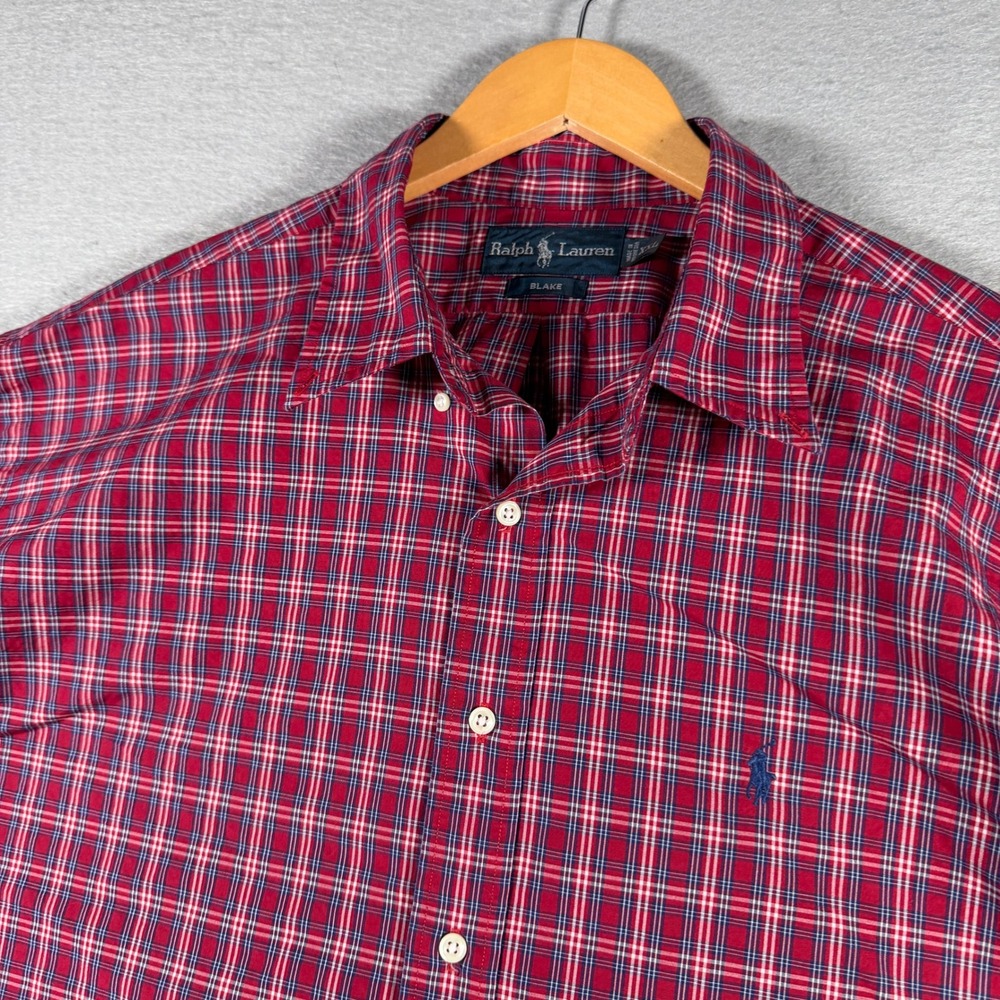 Ralph Lauren Blake Mens XXL Red Blue Plaid Button Down Shirt Long Sleeve Cotton - Picture 5 of 12
